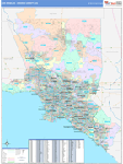 Los Angeles-Orange County Wall Map Color Cast Style